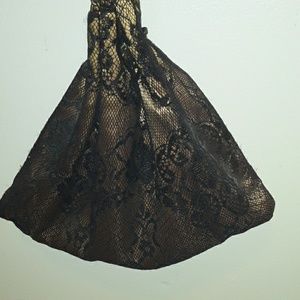 Giannini Black Lace Draw Chain Satin Pouch Purse